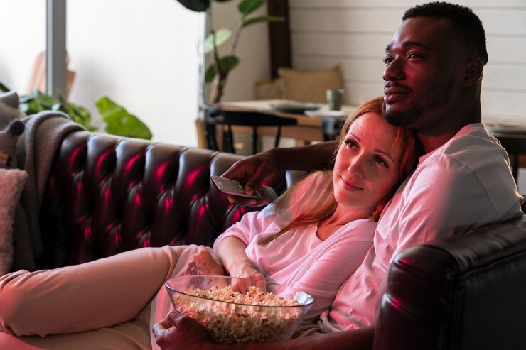 couple having some popcorn while watching movie 23 2149026058